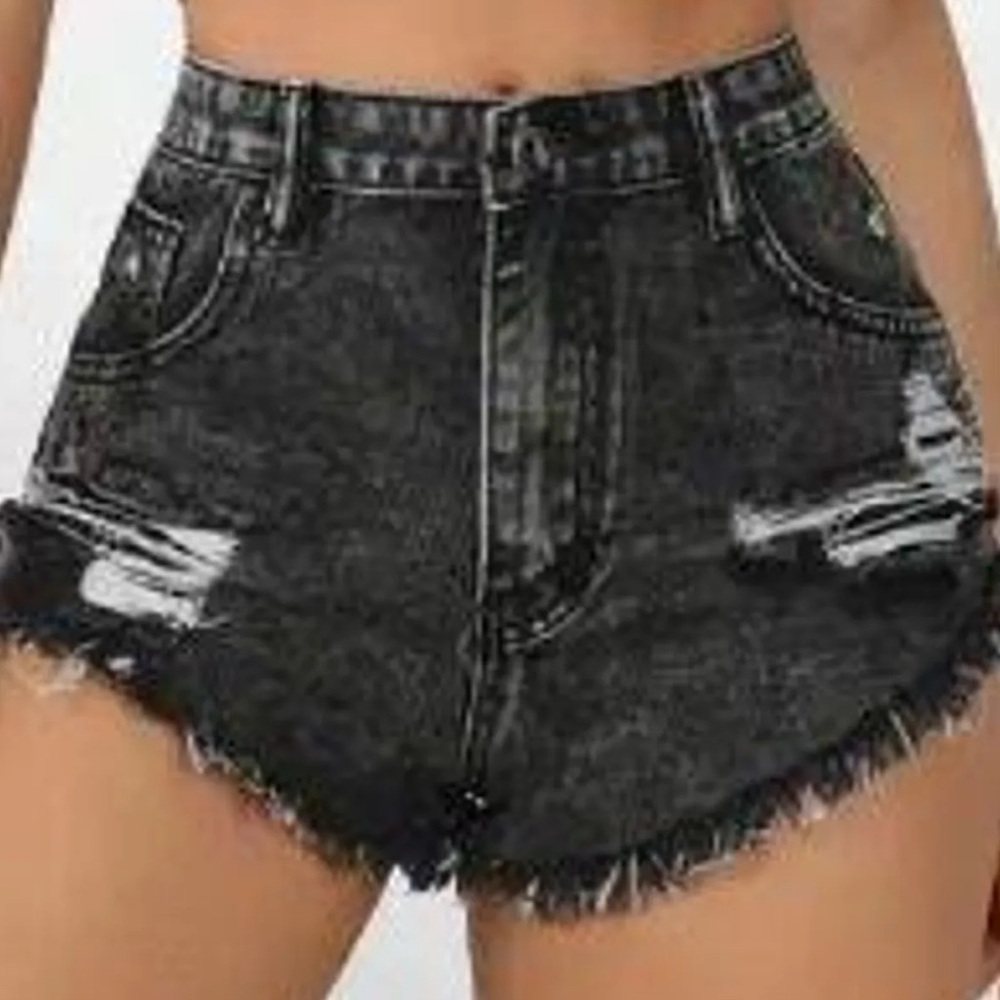 Women's Black Distressed Denim Shorts